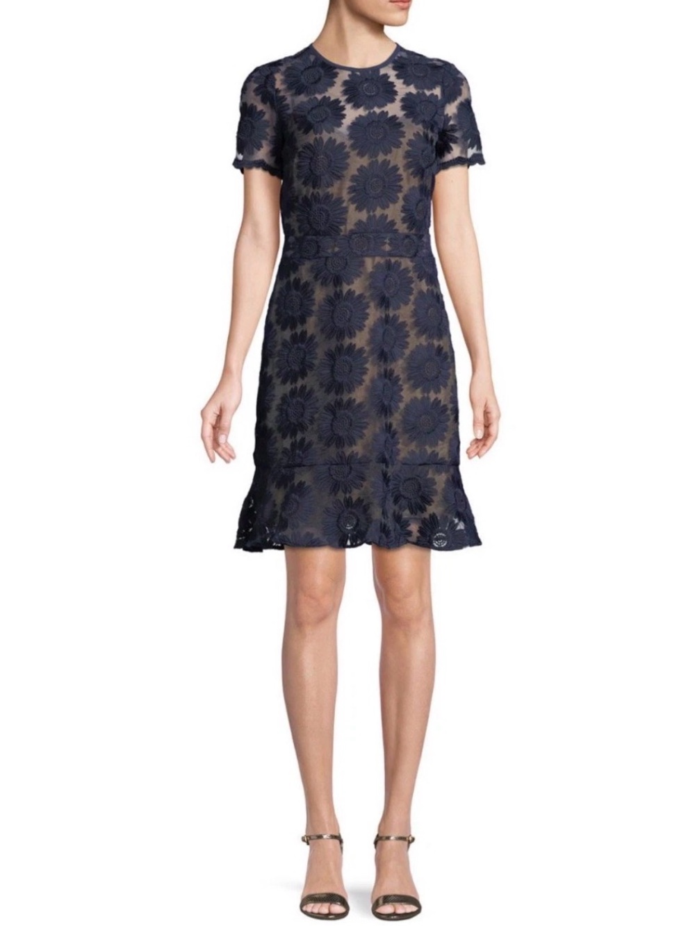 Michael Kors Navy Floral Lace Mini Cocktail Dress - US 10